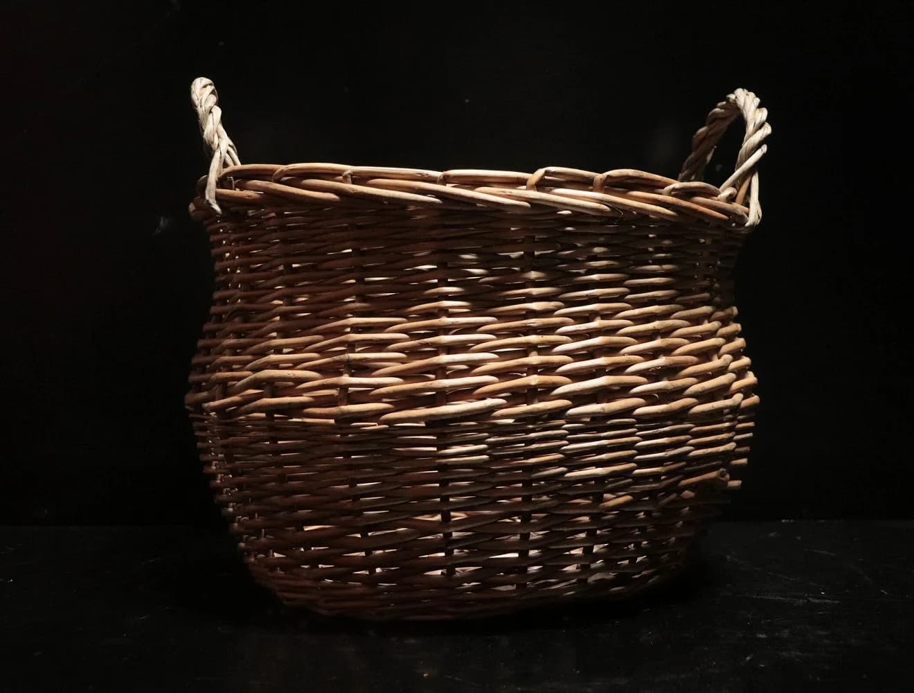 ウィッカーバスケット｜1930年代 ロープ持ち手の丸かご 35×32cm