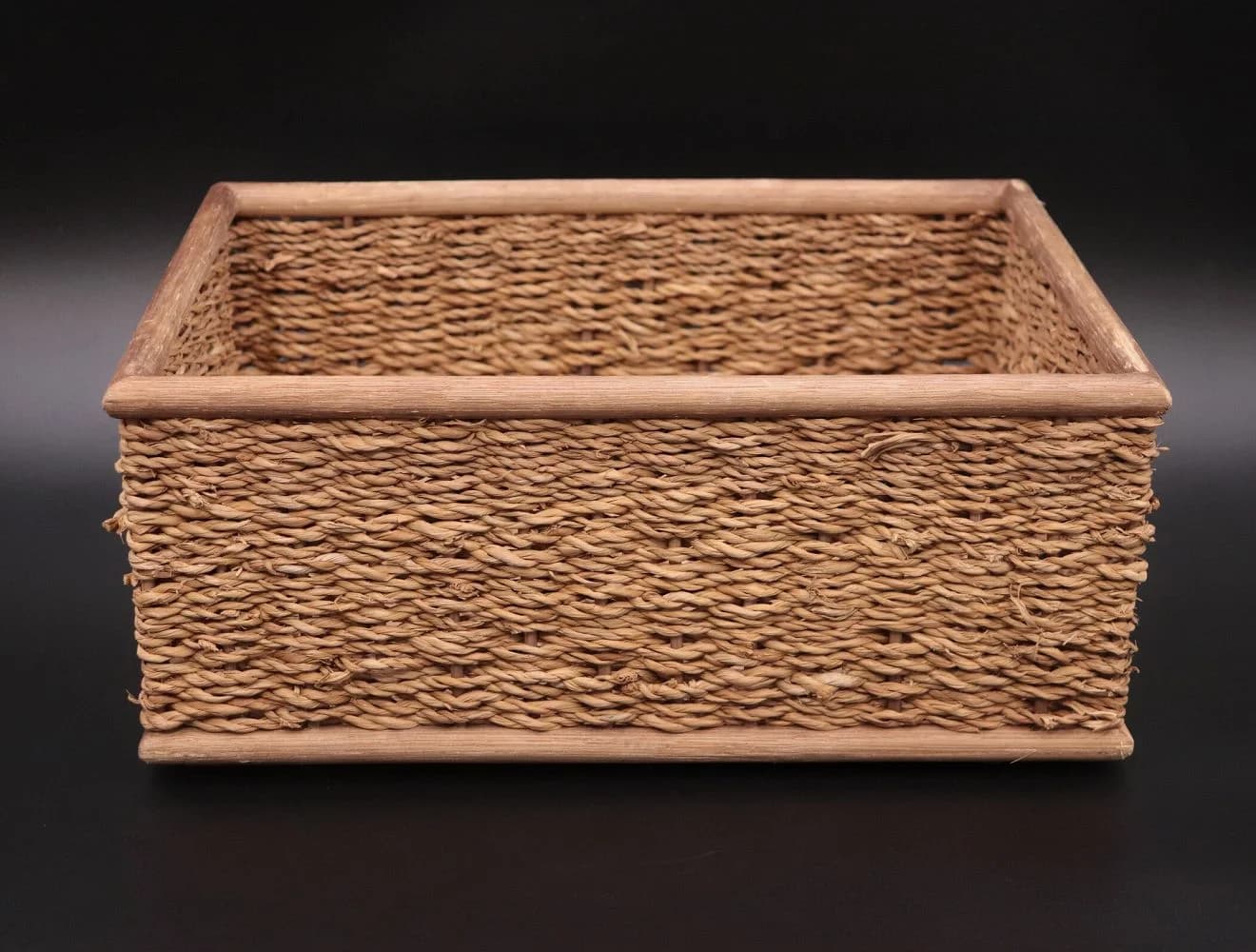 バスケット｜ウィッカー・1930年代 目詰め編みと木枠の縁 38×16cm