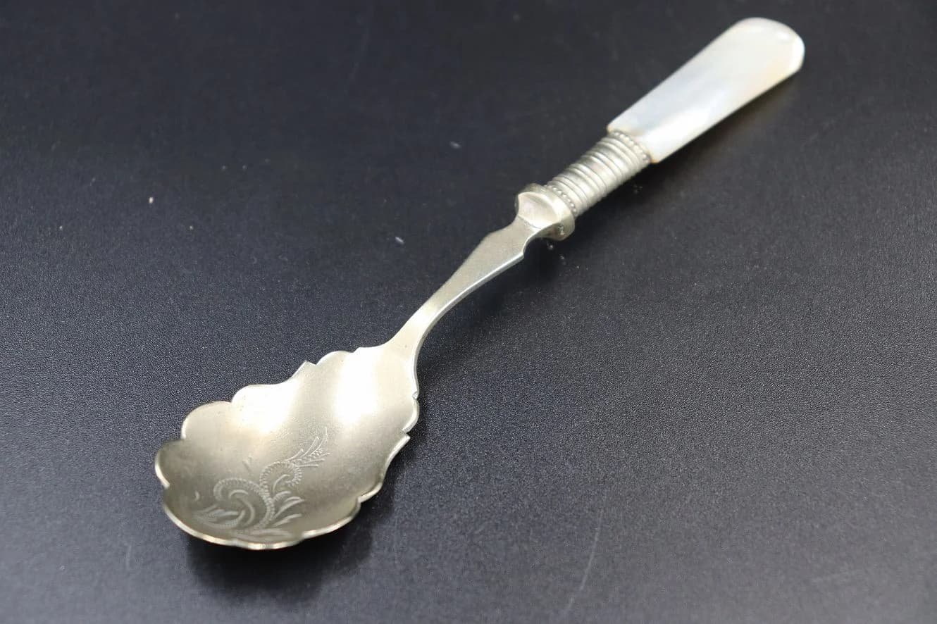 ジャムスプーン|洋白EPNS・1960年代 白蝶貝の柄 15.5cm