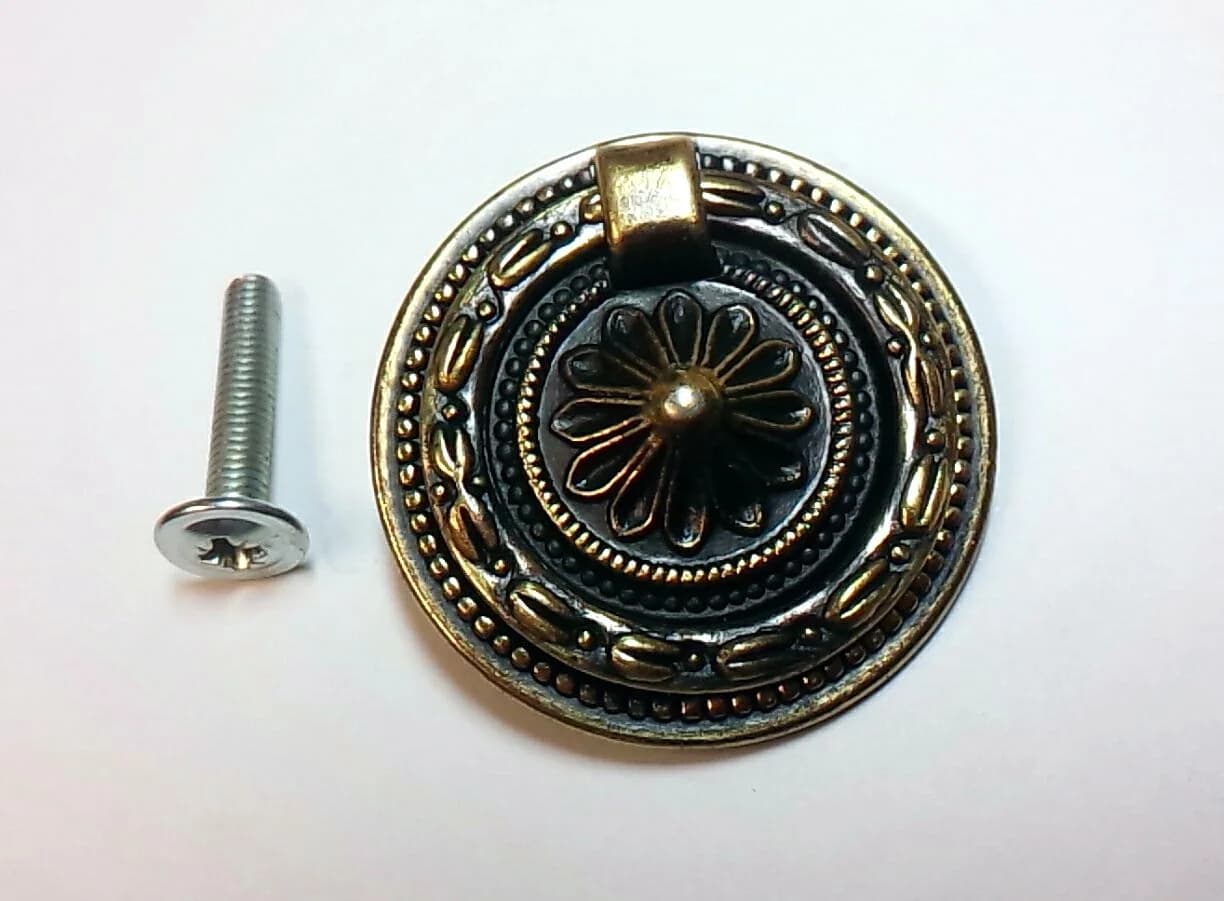 リングハンドル｜メタル 花と葉の意匠 3.8cm