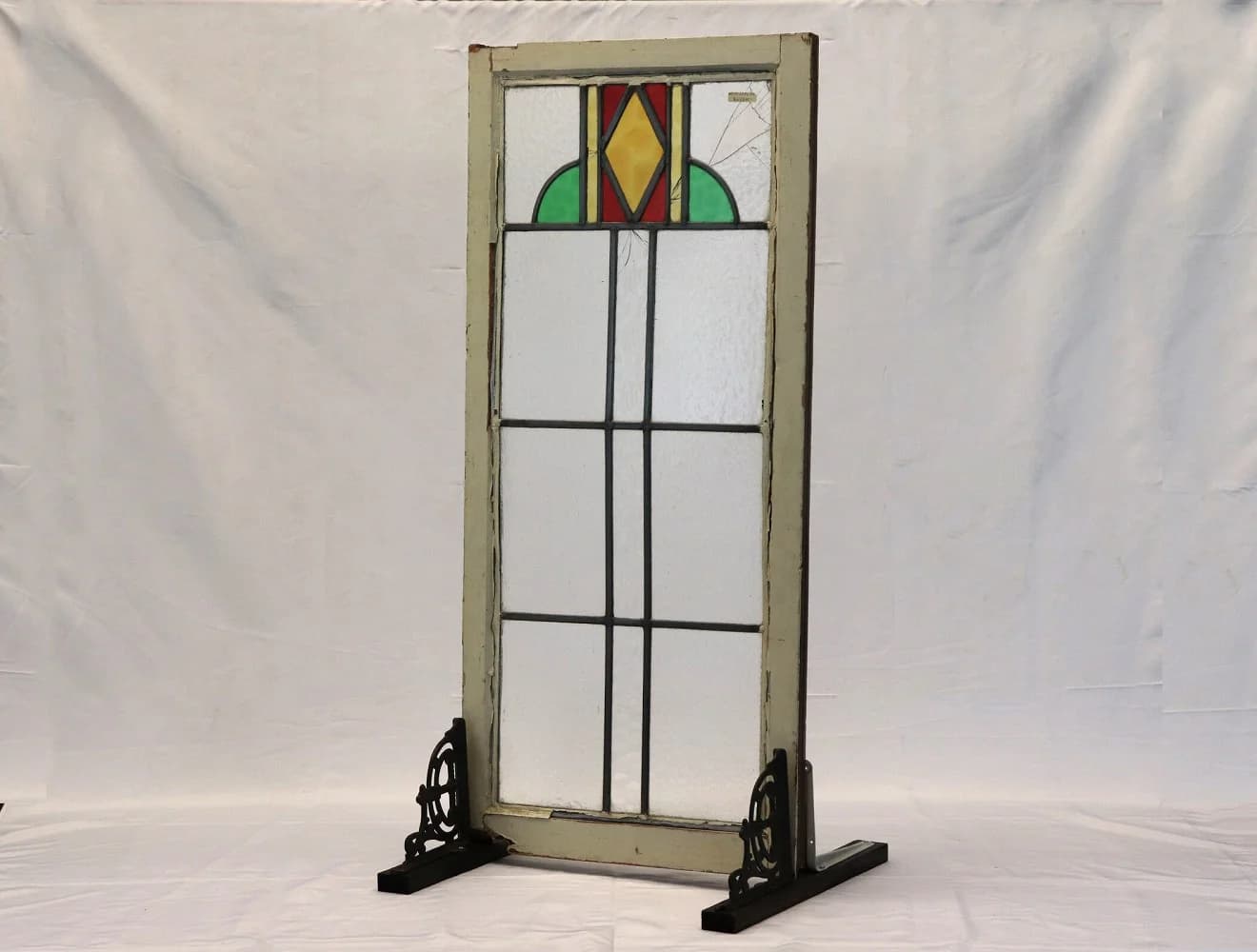 ステンドグラス｜1930年代 上部にダイヤの意匠 52×111.5cm