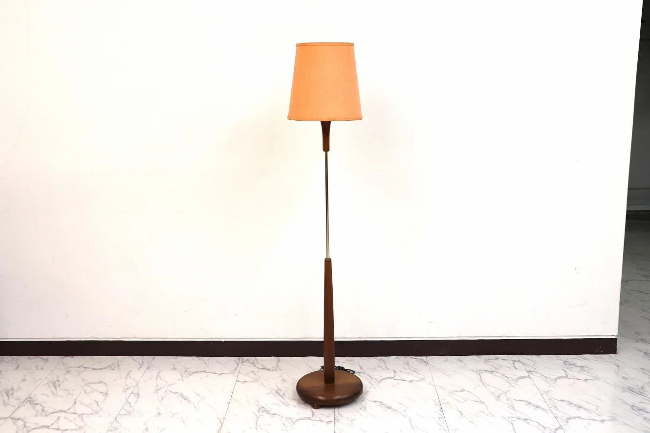 フロアスタンド|チーク材・1960年代 オレンジのシェード 高さ150cm