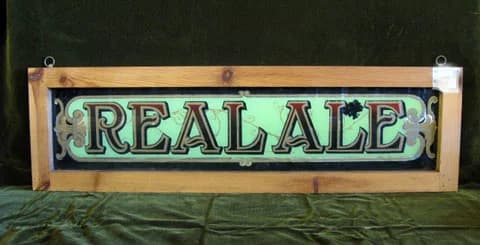 パブサイン|ガラス・1930年代 金彩の「REAL ALE」 82×24cm
