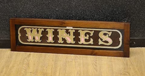 パブサイン｜ガラス・1930年代 金彩の「WINES」 82×24cm