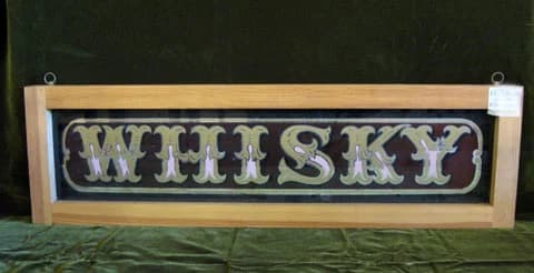 パブサイン|ガラス・1930年代 金彩の「WHISKY」 82×24cm