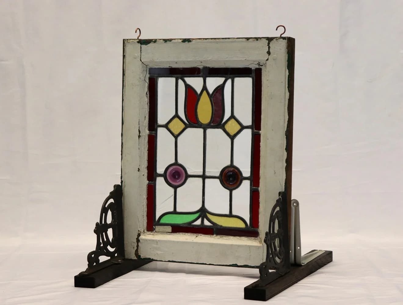 ステンドグラス|1930年代 チューリップと丸の色ガラス 45×52cm