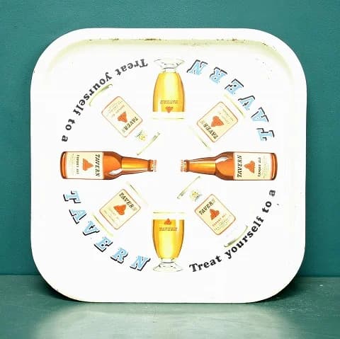 トレイ｜ブリキ・1930年代 TAVERN のビール瓶柄 35cm