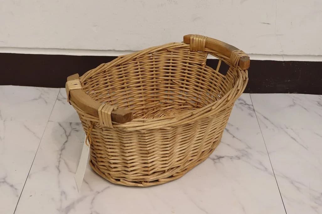 ウィッカーバスケット|1950年代 木製ハンドルの楕円 38cm