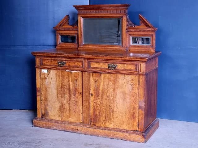 ミラーバックサイドボード|マホガニー材・1910年代 建築的コーニスの意匠
