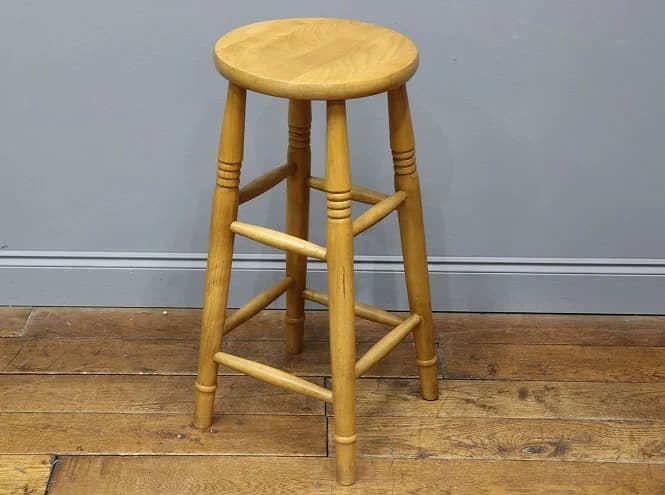 バースツール｜ビーチ材・1930年代 明るい黄色の丸座面 高さ68cm