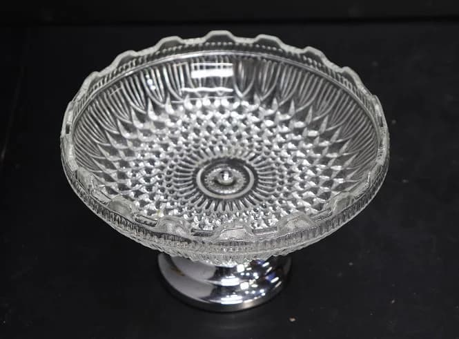 コンポート|1950年代 カットガラスと洋白の脚 19cm