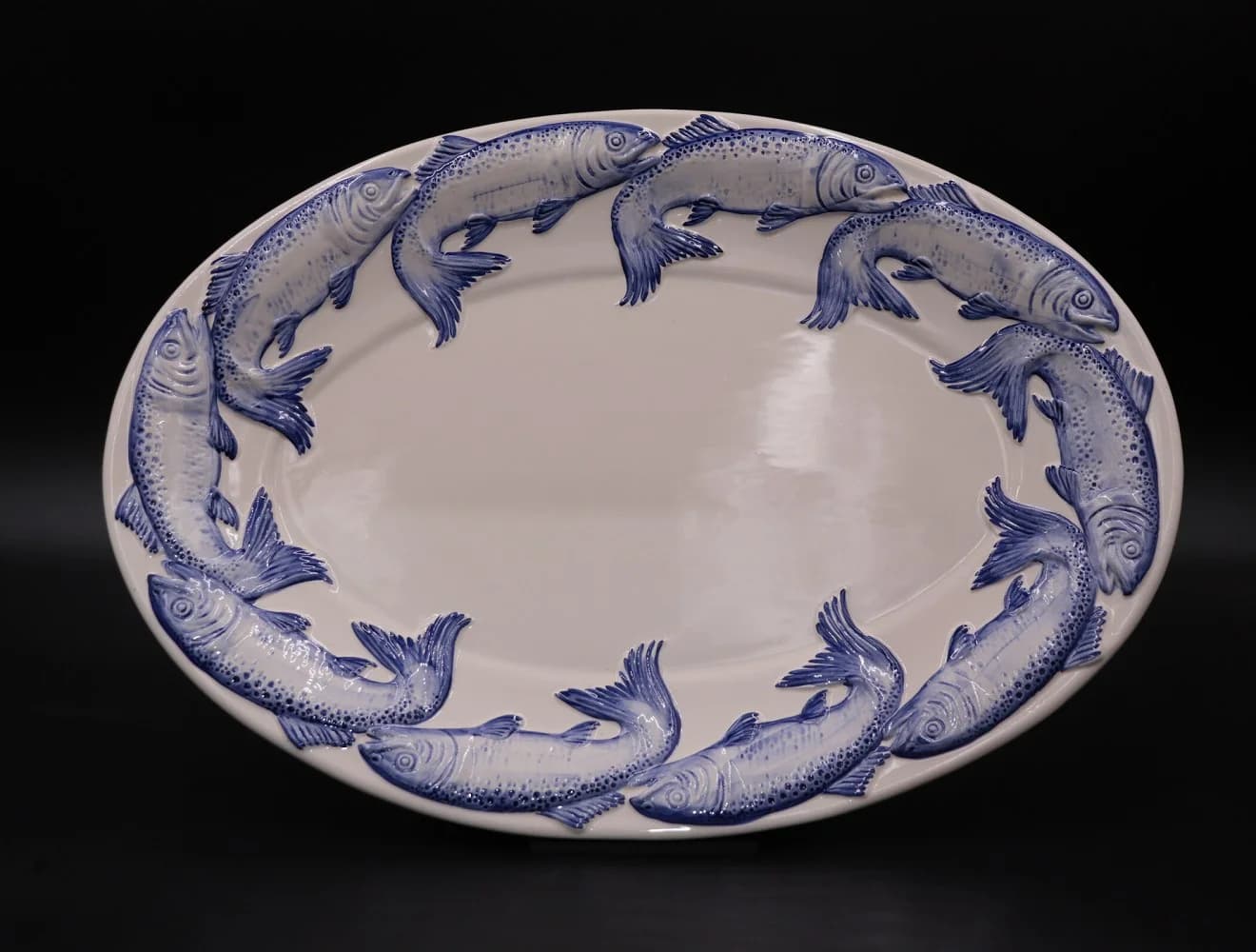 オーバルプレート|青い魚のリム ポルトガル製