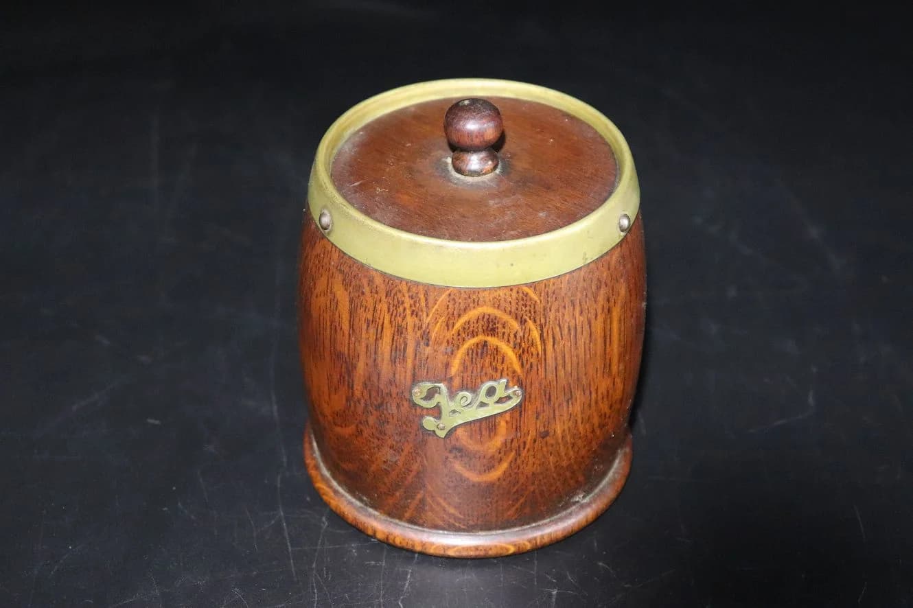 ティーキャディ｜木製・1930年代 真鍮帯の10.5cm