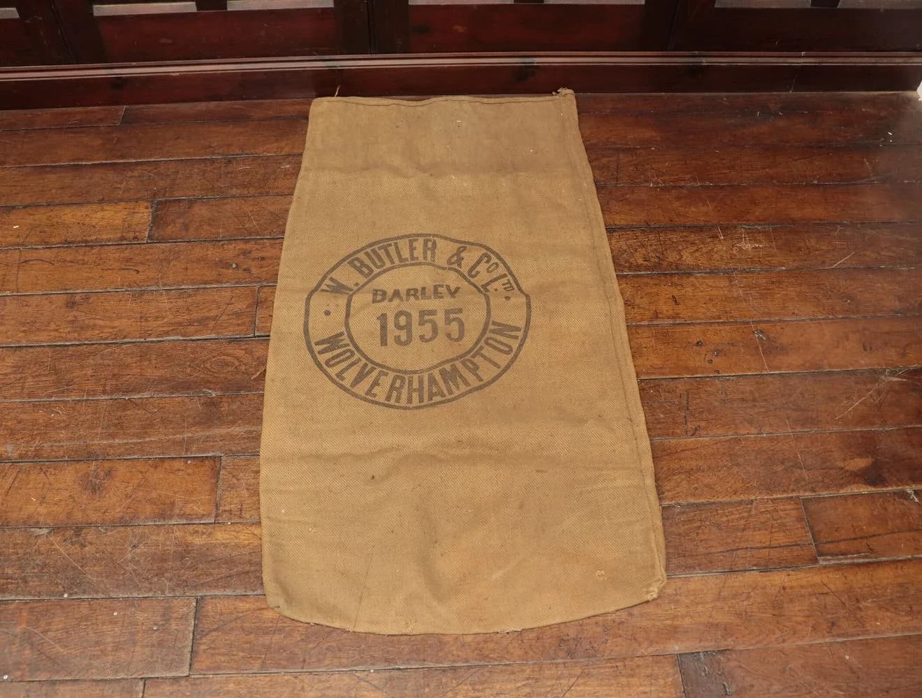 グレインサック|麻・1930年代 BARLEY 1955 の円形スタンプ 72×133