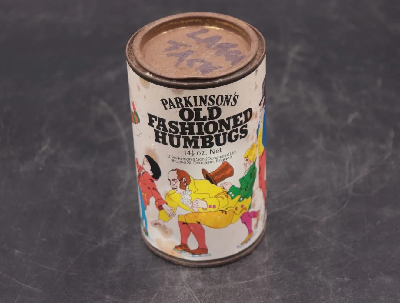 ティン缶｜ブリキ・1930年代 Old Fashioned Humbugs の筒缶 13cm