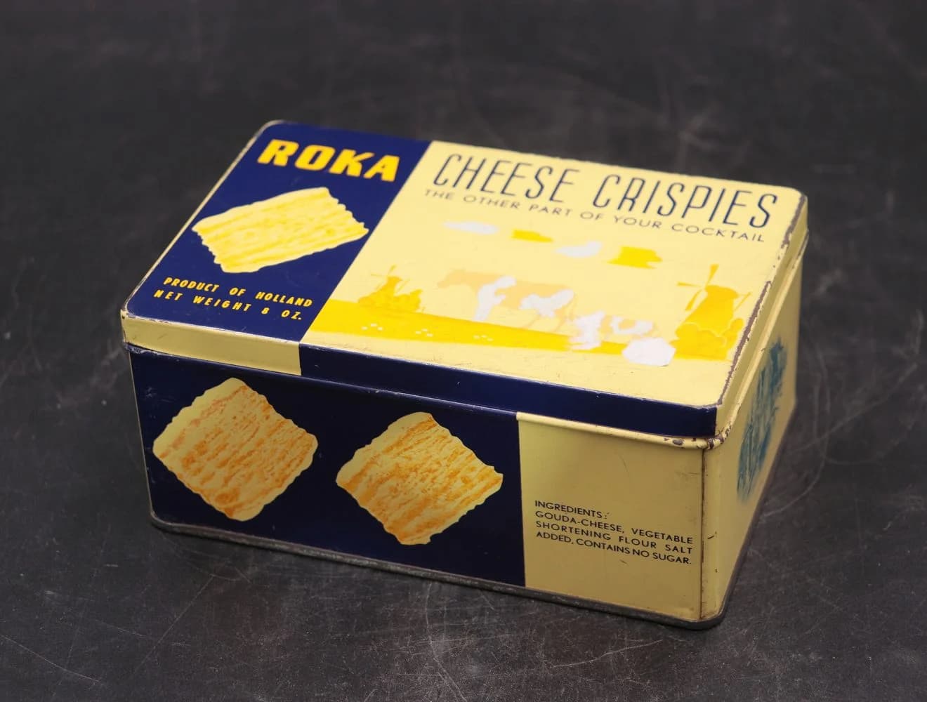 ティン缶｜ブリキ・1930年代 ROKA Cheese Crispies のビスケット缶 15.7cm