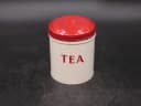ティー缶｜ブリキ・1930年代 赤い蓋とTEAの文字 14cm