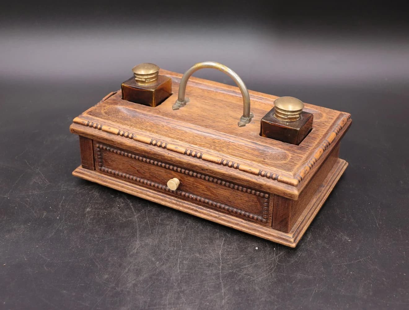 インクスタンド｜木製・1930年代 引き出し付きの二壺 28.5cm