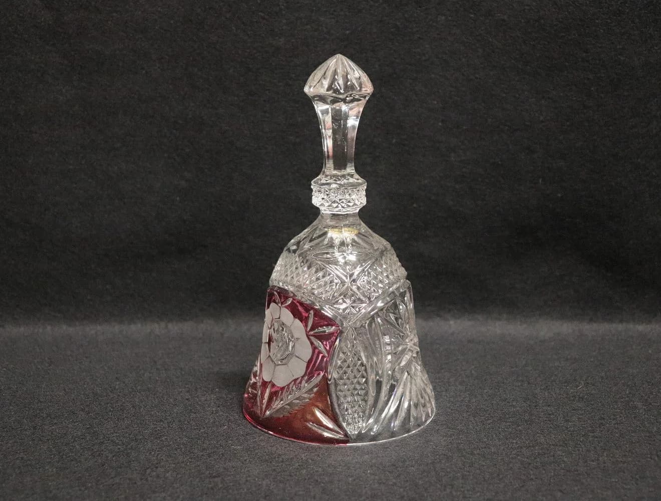 ベル｜ガラス・1970年代 花柄のカットと赤い差し色 18cm