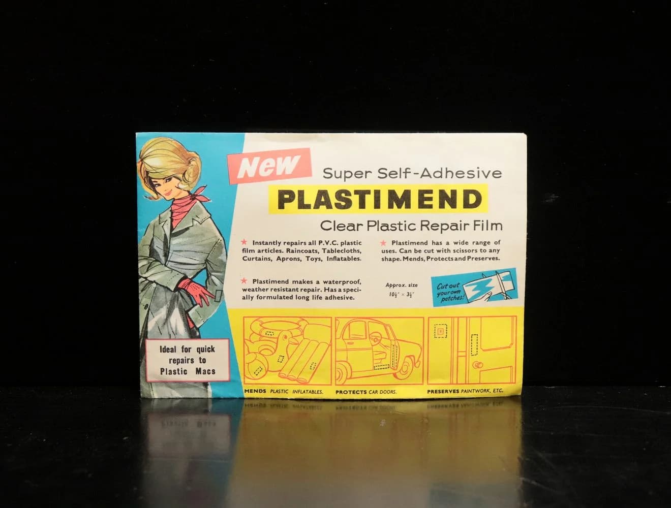 プラスチックメンド|1970年代 補修フィルムのパッケージ 9.5cm