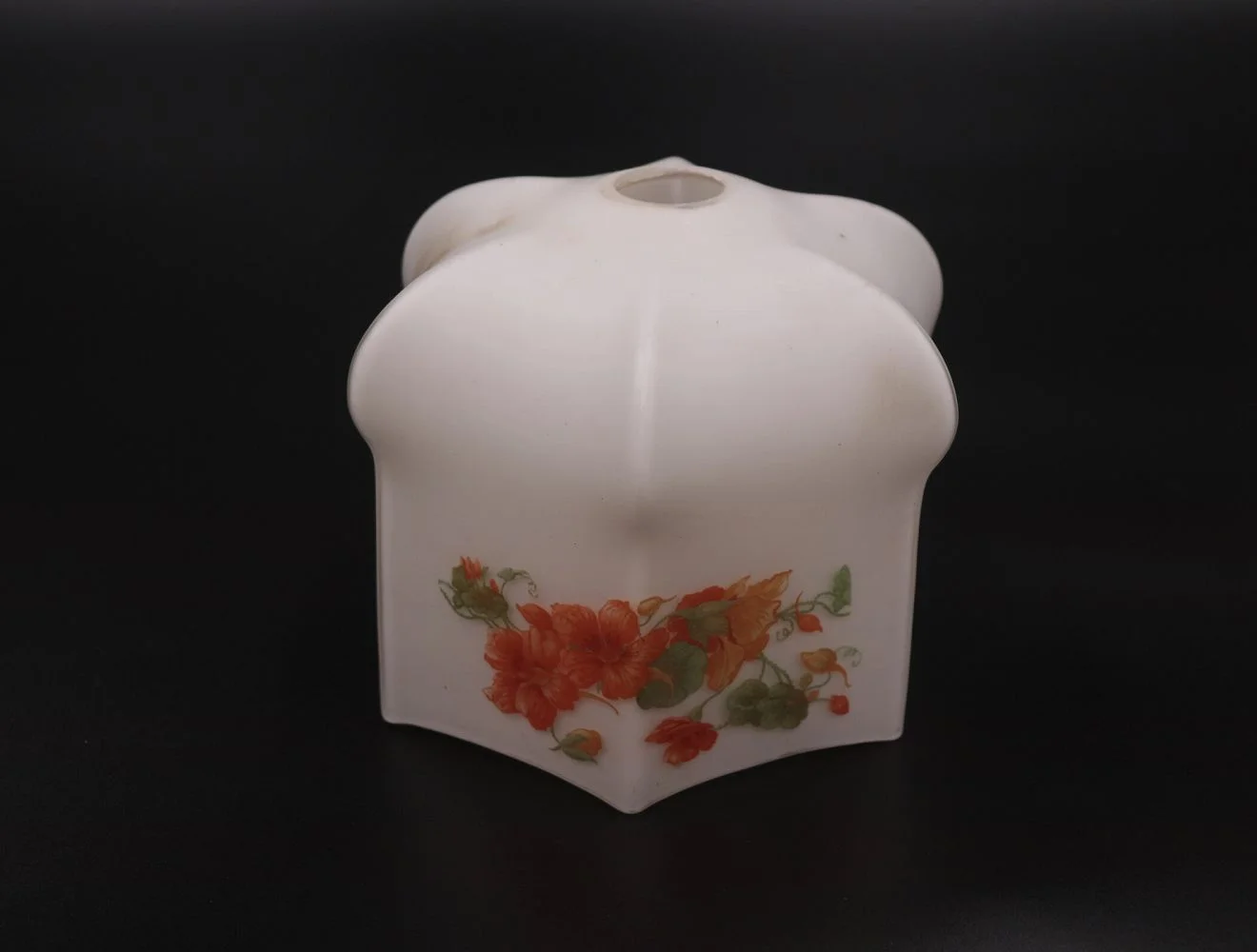 ガラスシェード|1930年代 赤とオレンジの花 径17cm