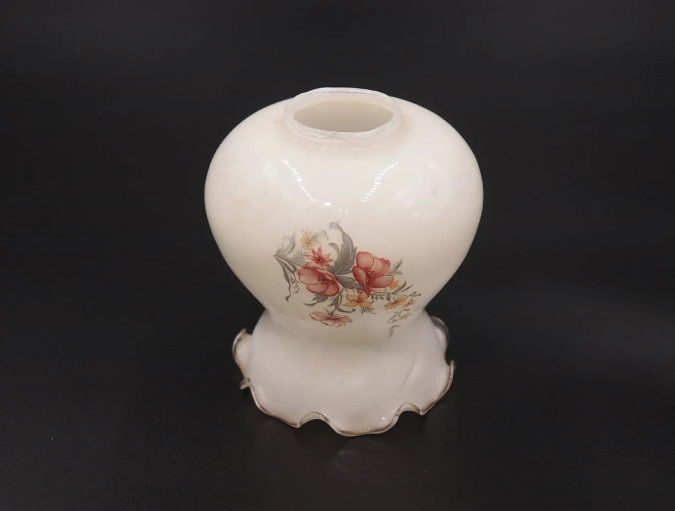 ガラスシェード｜1930年代 すずらん形に花の絵付け 径11.5cm
