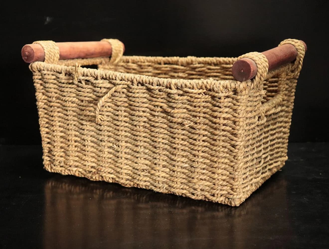 バスケット|ウィッカー・1930年代 木の持ち手付き 36×19cm