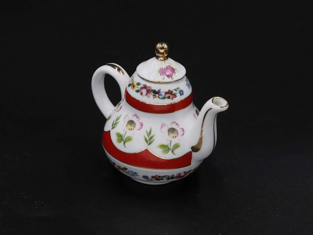 ミニティーポット|赤い帯と小花 Spode(スポード)