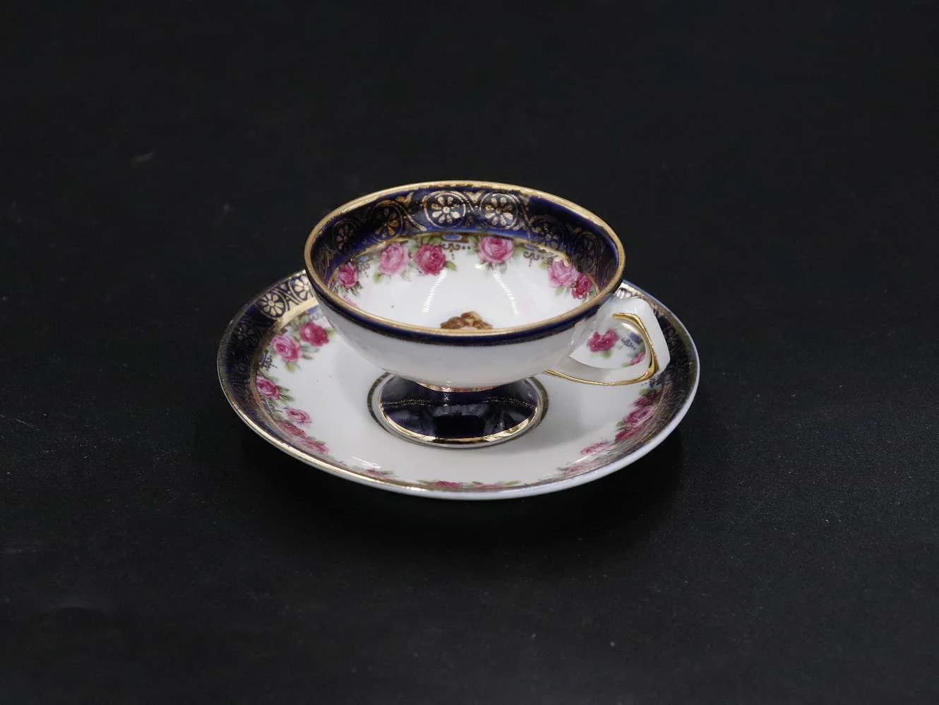 ミニカップ&ソーサー|紺と薔薇 内側に婦人像 Spode(スポード)