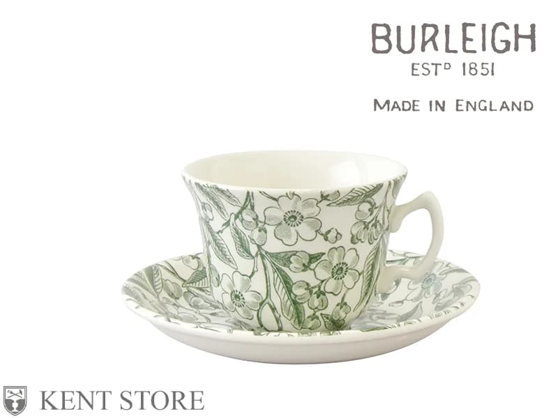 カップ＆ソーサー｜ブリティッシュグリーンのプルナス BURLEIGH（バーレイ）