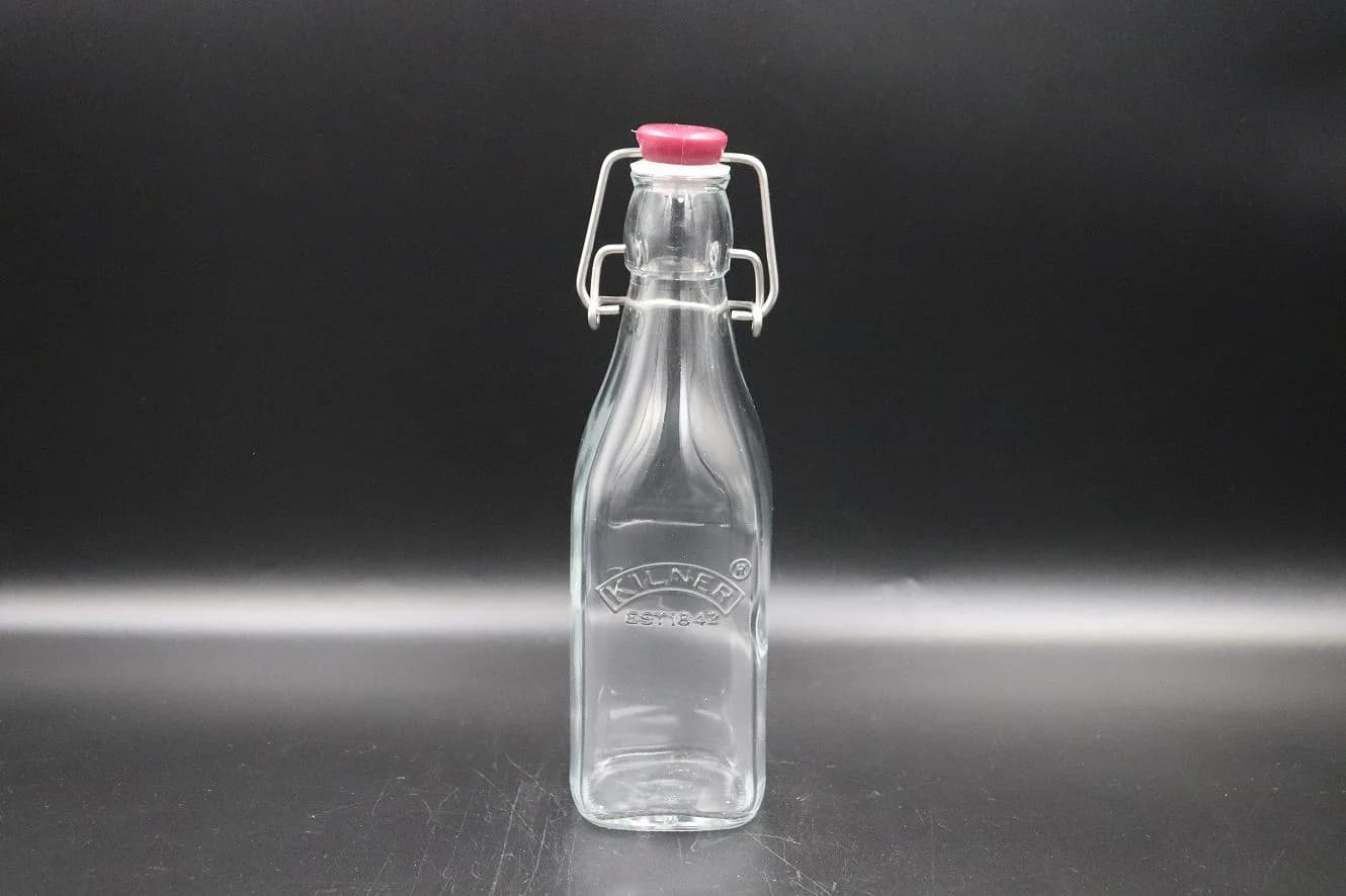 クリップトップボトル|ガラス 赤キャップの19cm KILNER