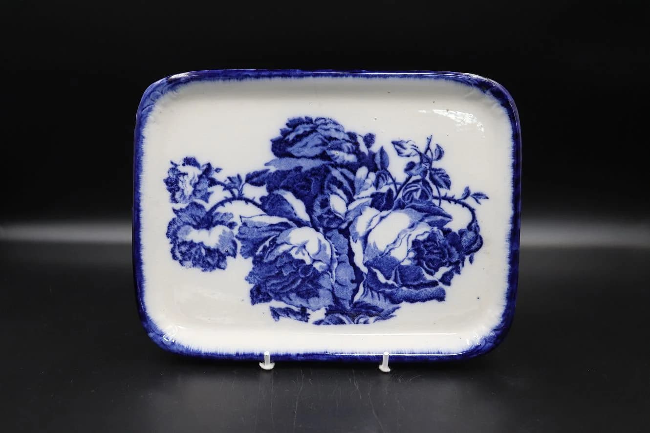 角皿|1930年代 濃紺の薔薇 アイアンストーン 23cm