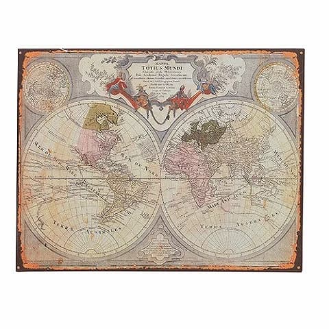 ワールドマップ|メタル 古地図の壁掛けプレート 71×56cm