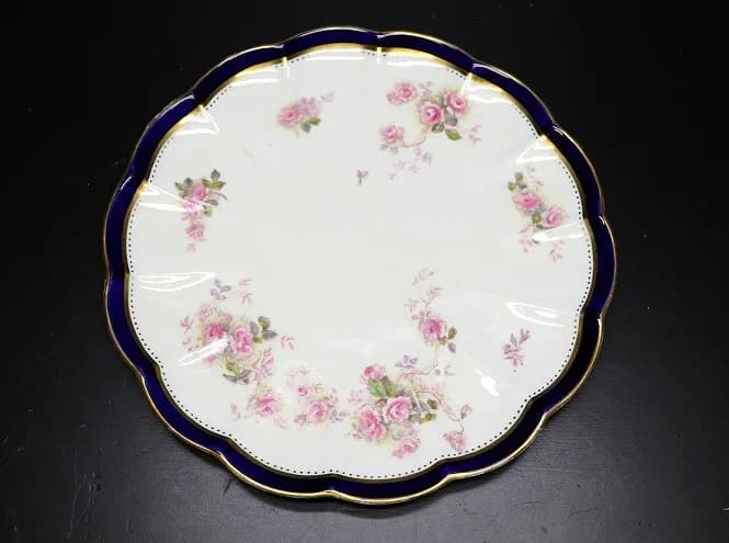 ディッシュプレート|1930年代 紺と金彩にピンクの薔薇 22.5cm