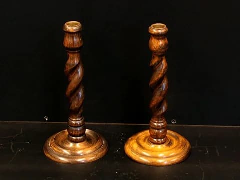 キャンドルスタンド|オーク材・1930年代 ねじり脚のペア 25.5cm