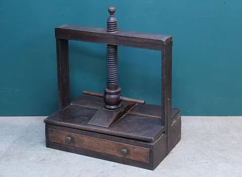 ブックプレス|オーク材・1890年代 引き出し付きの木製 高さ74cm