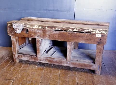 ワーキングテーブル|オーク材・1930年代 万力付きの作業台 幅167cm