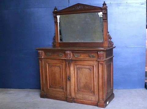 ミラーバックサイドボード|マホガニー材・1880年代 彫刻ミラーのヴィクトリアン
