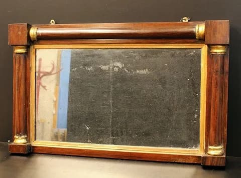 ミラー|マホガニー材・1930年代 円柱を左右に立てた横長 75×47cm