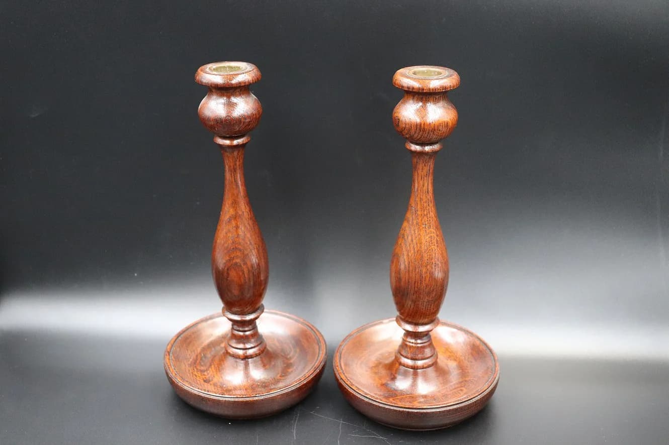 キャンドルスタンド|木製・1930年代 挽き脚のペア 25.3cm