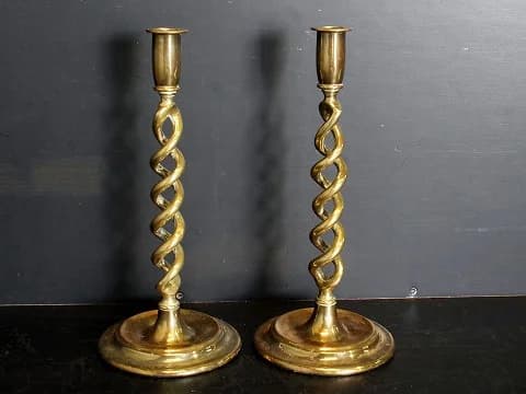キャンドルスタンド|真鍮・1930年代 透かしねじりのペア 30.5cm