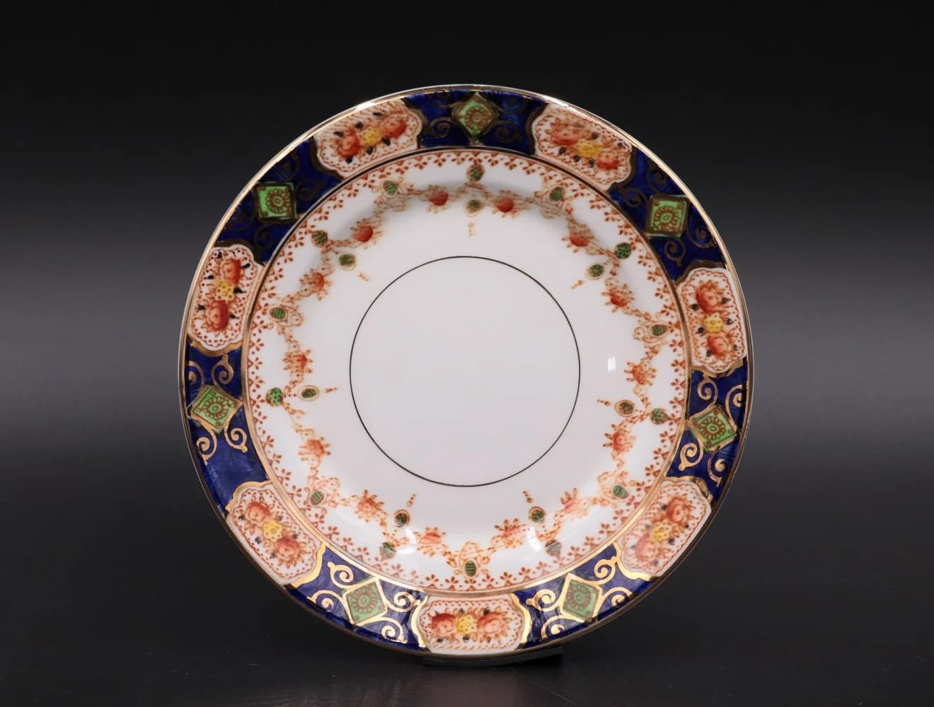 ケーキプレート|1970年代 紺と赤金の花文 17cm