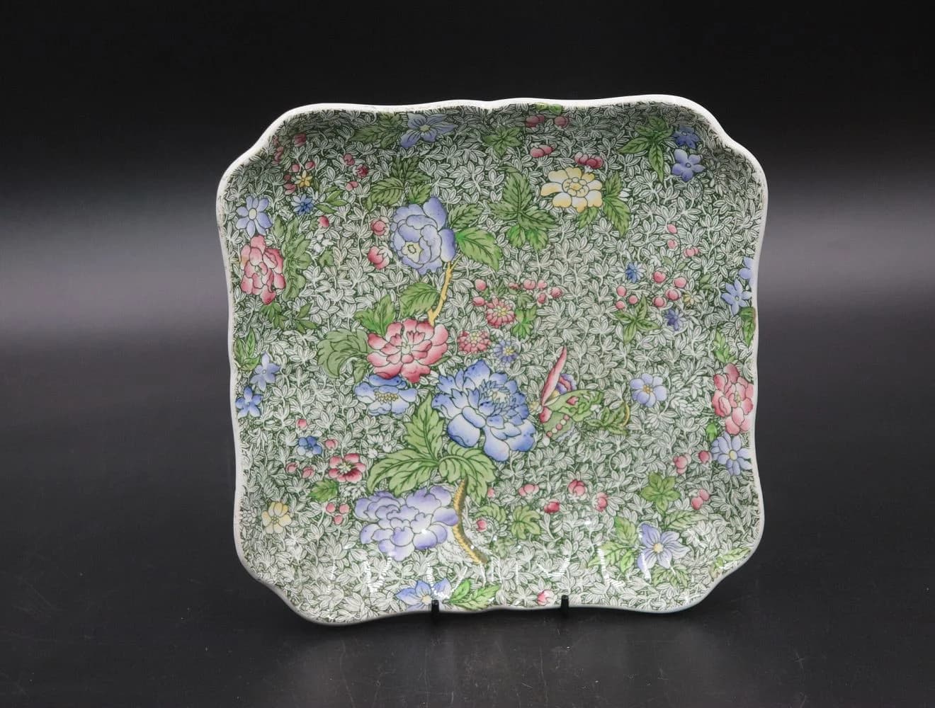プレート|花模様の彩色 角皿21cm Spode(スポード)